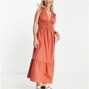 Topshop Ruched Burnt Orange Maxi Dress